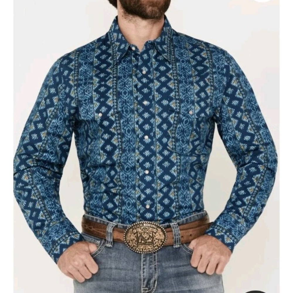 Wrangler Western Checotah Print Pearl Snap Shirt Men S Cowboy Rodeo Aztec Ranch